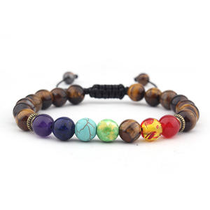 7 Chakra <span class=keywords><strong>bracciale</strong></span> di perline intrecciate da uomo con pietra lavica occhio di tigre <span class=keywords><strong>verde</strong></span> <span class=keywords><strong>giada</strong></span> turchese che riequilibra gioielli da Yoga rotondi - Product Image 5