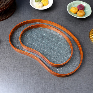 Bandeja de té retro china de media luna, bandeja decorativa de madera para almacenamiento, para uso en la entrada del hogar o en el escritorio. - Product Image 1