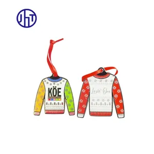 Newest design wholesale custom die casting sweater enamel metal hanging Christmas tree ornaments with custom logo