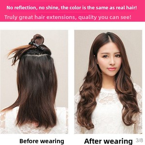Parrucca lunga da donna con capelli ricci a onde grandi, in seta sintetica resistente al calore, colore OMBRE, con frangia e riga centrale, 20 pollici - Product Image 4