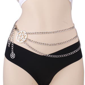 Cadena de Cintura de Moda con Colgante de Estrella Multicapa, Joyería de Fiesta de Aleación de Zinc, Diseño Retro de Estrella de Cinco Puntas en Color Blanco K - Product Image 2