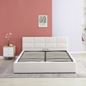 Fabric Upholstered Platform Bed Frame Hydraulic Lift Up Storage Bed With Sturdy Slat <b>Support</b> - Product Image 5