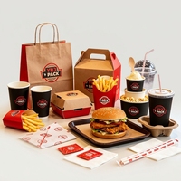 Boîte à hamburger de poulet frit personnalisée avec porte-gobelet, ensemble d'emballage pour hamburger et boisson, plateau en papier pour restaurants de restauration rapide