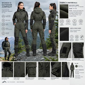 <b>Women's</b> Outdoor <b>Jumpsuit</b> Hooded Tactical Full Length Olive Green Breathable 4-Way Stretch UPF50+ <b>Utility</b> <b>Jumpsuit</b> - Product Image 2