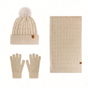 Wholesale Women's Winter Knitted <b>Hat</b> Double-Layer Thickened Fleece-Lined Knit <b>Hat</b> Scarf <b>and</b> <b>Gloves</b> Three-Piece <b>Set</b> Beanies - Product Image 3