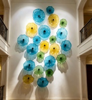 Assiettes murales en verre soufflé multicolores, décorations murales artistiques pour salon, art mural en verre de Murano pour hall à haut plafond