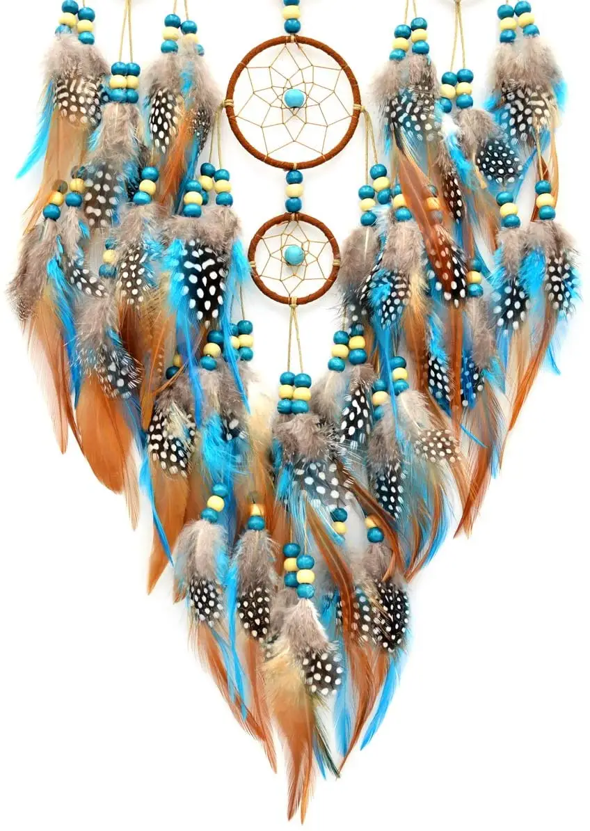 Handmade Turquoise Dream Catchers With Feathers Large Wall Hanging Home Decor Bohemian Home Moon Chic Decoration Art Craft Gift