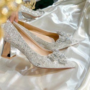 รองเท้าส้นสูงส้นเข็มประดับเพชรสำหรับผู้หญิง ขายส่ง รองเท้าเจ้าสาวหัวแหลม รองเท้าส้นสูงสำหรับงานพรอม/งานปาร์ตี้ รองเท้าฤดูร้อน/ฤดูใบไม้ร่วง ระบายอากาศได้ดี แบบหุ้มข้อสูง - Product Image 4