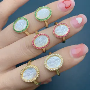 Anillos de estilo religioso de la Virgen María para mujer, anillo ajustable de circonita con concha de perla blanca Natural de lujo, 2022