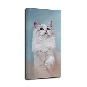 Original Art Custom Animal Oil Painting of Cats on Canvas for Home Room Decor Wall Art