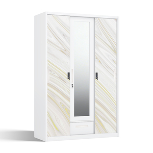 Armoire en acier imprimé avec 3 portes coulissantes et miroir, 1200 mm, emballée à plat - Product Image 2