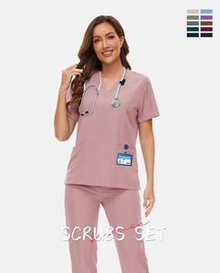 Conjuntos de Uniformes Médicos Unisex de Poliéster y Spandex para Hospital, Top y Pantalones con Múltiples Bolsillos, Traje de Enfermería - Product Image 5