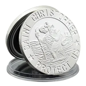 예수 십자가 실버 동전 세인트 크리스토퍼 도전 메달 보호 동전 기념품