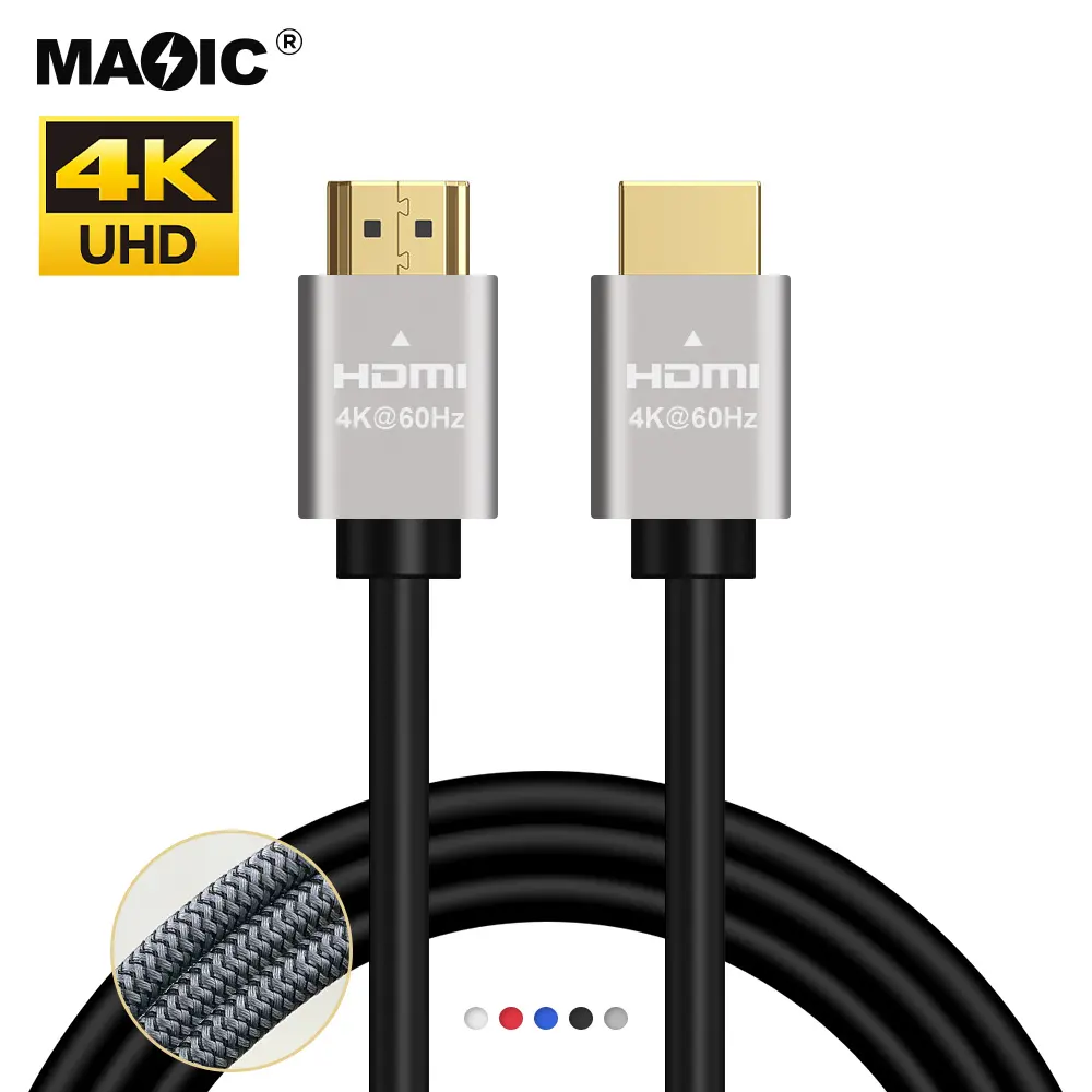 การออกแบบโลโก้ที่กำหนดเองทองชุบ4K 2K ความละเอียดสูงพิเศษไนลอนถัก HDMI เพื่อสาย HDMI สำหรับการตรวจสอบคอมพิวเตอร์ PS3 PS4โครงการ