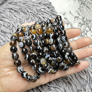 กำไลข้อมือยืดหยุ่นประดับด้วยพลอยธรรมชาติ REIGN RESIN Luxury ขนาด 8 มม. 10 มม. 12 มม. สไตล์คลาสสิกสำหรับเด็ก 7A หินอาเกตสีดำลายตา - Product Image 2