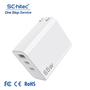 Chargeur rapide GaN pliable SChitec avec prise américaine 65W, chargeur universel double super rapide Type-C USB, chargeur pour ordinateur portable - Product Image 1