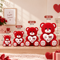 Ours en peluche rouge personnalisé OEM/ODM pour la Saint-Valentin, avec applique de fleur en forme de cœur blanc et coussinets de pieds brodés en forme de cœur, directement de l'usine