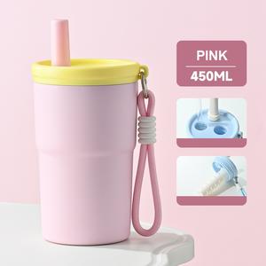 Gobelet à café d'extérieur à sangle, grande capacité, double paroi, isolé sous vide, portable pour voiture avec paille - Product Image 6