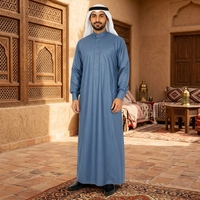 Nouvelle tenue décontractée pour hommes musulmans avec col montant, manches longues, couleurs et tailles variées pour hommes Jubba Thobes
