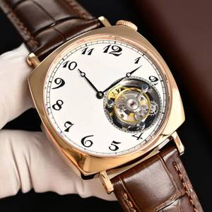 Montre-bracelet tourbillon ovale en or rose au design luxueux avec cadran blanc mat et index des heures en chiffres arabes, idéale pour les affaires - Product Image 2