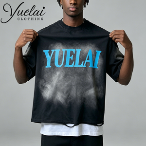 Camiseta de Dos Piezas para Hombre con Logotipo Personalizado, Estilo Vintage, Lavado Ácido, Impresión DTG, Estilo Urbano, Dobladillo Desgastado, Talla Grande, Informal - Product Image 1