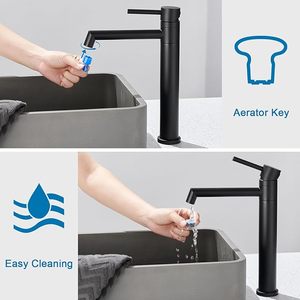 Robinet <span class=keywords><strong>mitigeur</strong></span> haut pour lavabo avec bec de 204 mm de hauteur 360 °   Robinet mélangeur pivotant à levier unique noir mat - Product Image 4