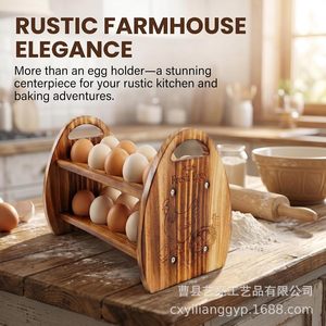 Estante de madera para almacenamiento de huevos de 2 niveles con asa, organizador de escritorio para exhibir huevos frescos - Product Image 2