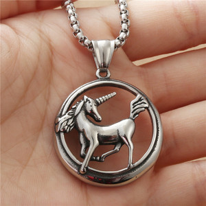 Yunnique Collar con colgante de unicornio de acero inoxidable para hombre, estilo retro, 19003 - Product Image 3