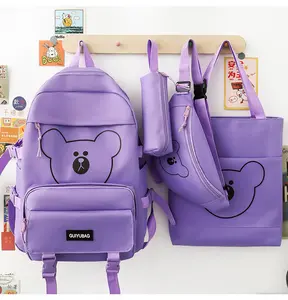 Low Price Fashion Cartoon Bear 4 Pcs Set Waterproof Backpack Girls Travel Backpack For Student School Bags