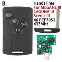 Pour Renault Megane 3 Laguna 3 Grand Scenic Koleos Fluence Clio IV Captur ID46 4A Chip Clé Intelligente Mains Libres Sans Clé Télécommande de Voiture