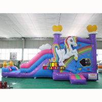 Château sautant de licorne gonflable commercial avec la maison de rebond d'arrière-cour de PVC de glissière à vendre inclut le ventilateur
