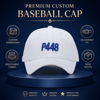 Casquette de baseball unisexe de luxe en sergé blanc avec lettres brodées en relief 3D personnalisées, logo P448, 6 panneaux structurés, style Dad Hat, ajustable
