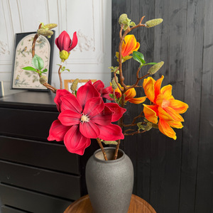 Bouquet de fleurs artificielles de magnolia Jinxi en soie réaliste pour décoration de mariage rose orange rouge - Product Image 3
