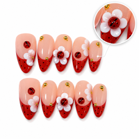 OEM ODM Faux ongles à presser faits main, motifs fleurs 3D, strass, perles, style français, en acrylique, réutilisables, avec logo personnalisé, vente en gros