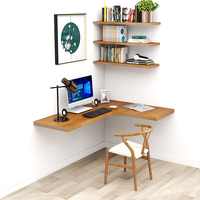Combinaison d'étagère de bureau d'angle à sens unique en bois massif nordique petit bureau d'étudiant de ménage simple suspendu en forme de L