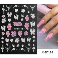 Stiker Seni Kuku 3D/5D Logo Kustom Bunga Timbul Kupu-kupu Dekorasi Kuku Perekat Sendiri Dirancang untuk Wanita dan Gadis