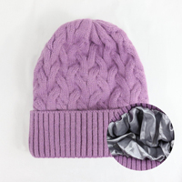 Hochwertige Jacquard-Strickmütze aus Acryl mit Cartoon-/Charakter-Motiven, einfarbig, vielseitig, winterlich, mit Satin-Futter, warm, mit Knöpfen.