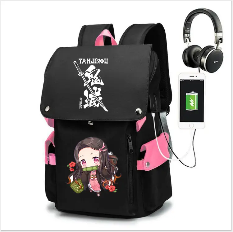 Amazon Hot Demon Slayer Usb Charging School Backpack Waterproof Large Capacity One piece Anime School Bag for Students
