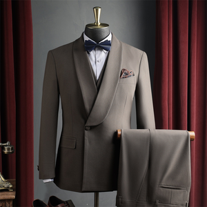 Conjunto de traje informal de tres piezas con cuello chal para <span class=keywords><strong>hombre</strong></span>, traje de novio con tela de estambre de 300 gramos, estampado Digital con patrón sólido - Product Image 1