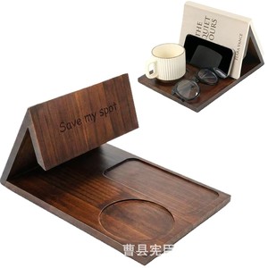 Soporte de lectura de madera con posavasos y soporte para teléfono para mesita de noche, organizador de escritorio, sujetador de páginas de libros multifuncional - Product Image 1