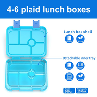 Boîte à bento portable à 6 compartiments, motif de dessin animé écologique, récipient en plastique, étanche, micro-ondable, boîte à lunch pour enfants