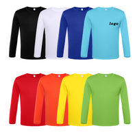 Prix bon marché, vente en gros de t-shirts unis à manches longues en polyester pour hommes, t-shirts unisexes blancs avec impression de logo personnalisé pour hommes