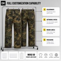 Celana Kerja Lebar Motif Woodland Camo 320gsm Permukaan Sarang Lebah Kaki Lurus Bertumpuk Label Pribadi Streetwear OEM ODM