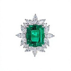 Luxury <b>Emerald</b> Cut Cocktail <b>Ring</b> Women's 925 <b>silver</b> Marquise Diamond Flower Prong Setting GIA Certified Fine Jewelry - Product Image 1