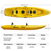 Canoë Kayak Pas Cher pour Randonnée en PEHD, Canoë Kayak Double Famille 2 Personnes Tandem Sit-on-Top avec 2+1 Sièges