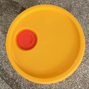 18L screw air compressor oil <b>drum</b>, yellow <b>plastic</b> with iron handle and red oil nozzle cap. Bulk discounts available. - Product Image 3