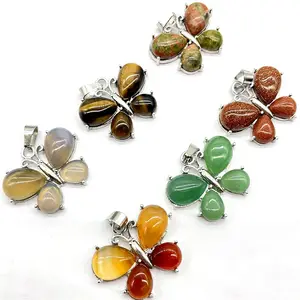 jewelry creativity natural stone butterfly pendant necklace gemstone crystal green aventurine White Crystal animal pendant