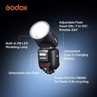 Flash de Cabeza Redonda Godox V100 TTL Li-ion con Transmisión Inalámbrica para Cámaras Canon, Nikon, Sony y Fujifilm