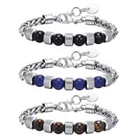 Bracelet en acier inoxydable Oeil de tigre pour homme pierre agate noire acier titane bracelet chaîne épaisse