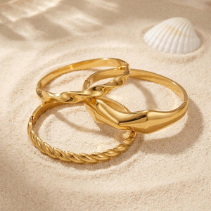 Minimalist Luxury Plain <b>Bangle</b> Stainless Steel 18K Gold Plated Anti Tarnish <b>Bangle</b> for Women - Product Image 3